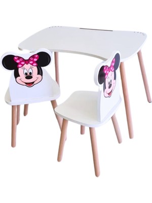 Çocuk Aktivite 1 Masa 2 Sandalye Takımı 4-12 Yaş Minnie Mouse