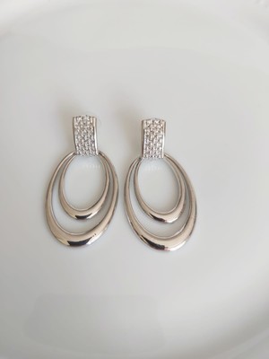 Devi Fashion Silver Renkli Oval Ikili Halka Küpe