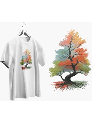 X7 Design Art  Oversize Kalıp Bisiklet Yaka Ağaç4  Baskılı T-Shirt