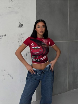 Gossip Team Vintage Y2K Mcqueen Parçalı Crop T-Shirt