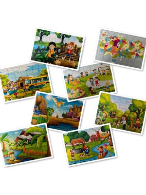Yıldız Kardeşler Eğlenceli Tasarımlı 42'şer Parça Doğa Temalı 23 x 33 cm +5 Yaş Çocuk Puzzle Seti 5 - 7 Yaş 8 Adet