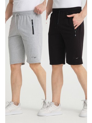 RDR-X Erkek Siyah Gri Penye Kumaş 2'li Bermuda Şort Paketi