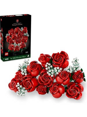 Icons Gül Buketi 10328 - Yetişkinler Için Dekoratif, Koleksiyonluk ve Sergilenebilir Yaratıcı Çiçek Model Yapım Seti (822 Parça)