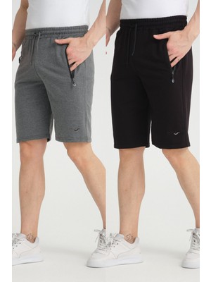 RDR-X Erkek Siyah Antrasit Penye Kumaş 2'li Bermuda Şort Paketi