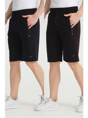 RDR-X Erkek Siyah Lacivert Penye Kumaş 2'li Bermuda Şort Paketi