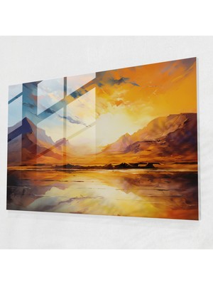 Painted Anarchy Soyut Cam Baskı - Canlı Renklerle Güneşli Çöl Manzarası - Toprak, Soyut, Ev Dekorasyonu, Cam Duvar Sanatı, 45X30