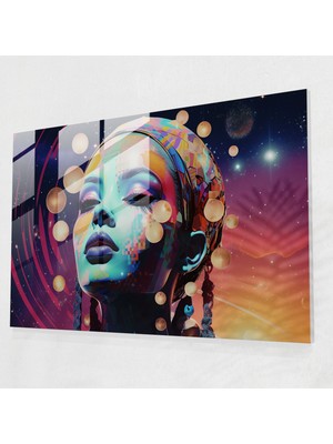 Painted Anarchy Neon Jüpiter Cam Baskı - Toprak, Geometrik Desenli, Duvar Süslemesi, Cam Baskı, 45X30