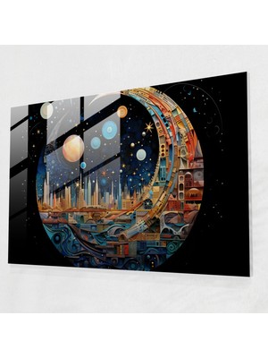 Painted Anarchy Geometrik Ay Cam Baskı - Toprak, Ev Dekorasyonu, Cam Baskı, Cam Duvar Tablosu, 45X30