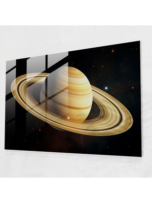 Painted Anarchy Satürn Cam Duvar Sanatı - Gerçekçi 3D Rendering - Dünya, Cam Duvar Sanatı, Ev Dekorasyonu, Aylar, 45X30