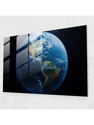 Painted Anarchy Gerçekçi Dünya Cam Baskı - Uzay Portresi - Dünya, Duvar Dekorasyonu, Karmaşık Detaylar, Toprak, 45X30