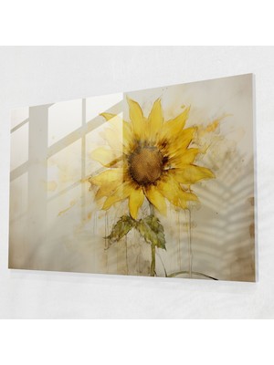 Painted Anarchy Sanatsal Cam Baskı - Narin Fırça Darbeleriyle El-Boyalı Ayçiçeği - Toprak, Cam Duvar Sanatı, Ayçiçeği, Narin Fırça Darbeleri, 45X30