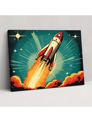 Painted Anarchy Retro Rocket Galaxy Duvar Tablosu - Toprak, Roket Gemisi, Kanvas Tablo, Ev Dekorasyonu, 50X30