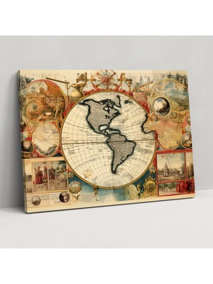 Painted Anarchy Dünya Vintage Haritalar Kanvas Tablo - Toprak, Duvar Dekorasyonu, Tarihi Önemi, Ev Dekorasyonu, 50X30