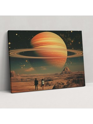 Painted Anarchy Vintage Satürn Kanvas Tablo - Dünya, Uzay Meraklıları, Ev Dekorasyonu, Çalışma Dekoru, 50X30