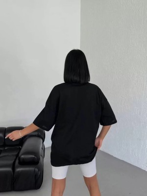 Slh Tasarım Unisex Bisiklet Yaka Baskılı Oversize T-Shirt - Beyaz