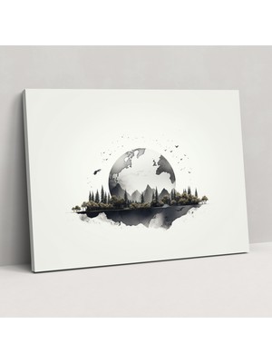 Painted Anarchy Dünya Duvar Sanatı - Dünya, Dünya, Minimalist Tasarım, Siyah Beyaz Illüstrasyon, 50X30