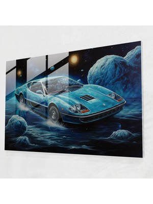 Painted Anarchy Ferrari Cam Duvar Sanatı - Kaprisli Uzayda Yüzen Mavi Ferrari - Ferrari, Ev Dekorasyonu, Cam Duvar Sanatı, Ferrari, 45X30