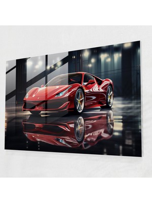 Painted Anarchy Ferrari Cam Duvar Sanatı - Parlak Kırmızı Arabanın Gerçekçi 3D Renderingi - Ferrari, Ev Dekorasyonu, Duvar Dekorasyonu, Cam Sanatı, 45X30