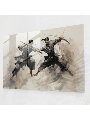 Painted Anarchy Çin Silahları Cam Baskı - Antik Silahlar, Cam Sanatı, Dövüş Sanatçıları, Çin Mürekkebi Tablo, 45X30