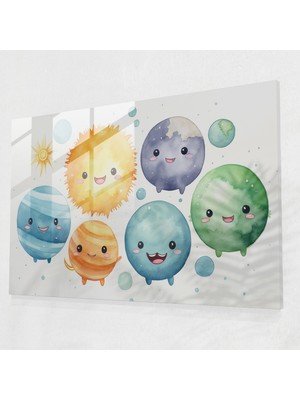 Painted Anarchy Gülümseyen Gezegenler Cam Baskı - Toprak, Duvar Dekorasyonu, Kaprisli, Cam Duvar Sanatı, 45X30