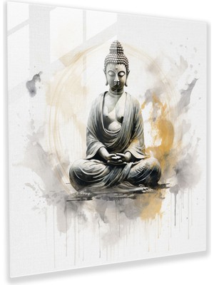 Painted Anarchy Asya Buda Cam Baskı - Sakin Kaligrafi Vuruşları - Asya, Modern Sanat, Aydınlanma, Meditasyon Yapan Buda, 30X30