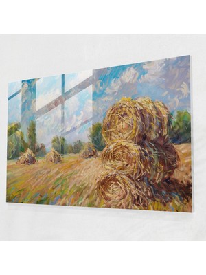 Painted Anarchy Claude Monet Cam Baskı - Tarladaki Saman Yığınları - Claude Monet, Cam Baskı, Cam Duvar Sanatı, Claude Monet, 45X30