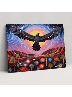 Painted Anarchy Aborjin Kanvas Tablo - Renkli Çöl Manzarasında Görkemli Kartal - Aborjin Kanvas Tablo, Ev Dekorasyonu, 50X30