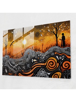 Painted Anarchy Aborijin Cam Baskı: Karmaşık Çizgi Çalışması - Aborijin, Aborijin, Geleneksel Hikaye Anlatımı, Karmaşık Çizgi Çalışması, 45X30