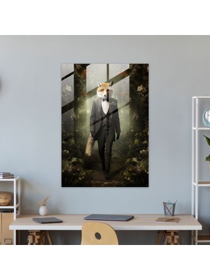 Fantastik Tilki Cam Baskı - Insan Gibi Giyinmiş Hayvanlar, Cam Sanatı, Insan Gibi Giyinmiş Hayvanlar, Smokin, 30X45