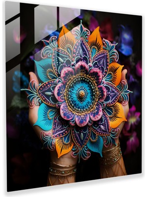 Asya Kınası Cam Baskı - Asya, Cam Baskı, Cam Duvar Sanatı, Renkli Detaylar, 30X30