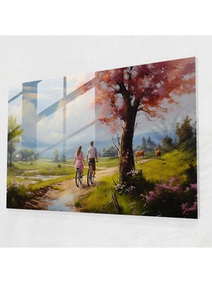 Painted Anarchy Romantik Bisiklet Cam Duvar Sanatı - Bisiklet, Manzaralı Kırsal, Yağlıboya Tablo, Ev Dekorasyonu, 45X30