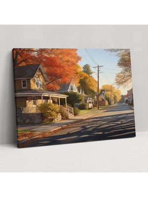 Painted Anarchy Sonbahar Banliyö Sokağı Kanvas Tablo - Harlem, Kanvas Tablo, Kanvas Tablo, Sonbahar Yaprakları, 50X30