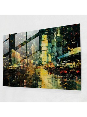 Painted Anarchy Empresyonizm Şehir Manzarası Cam Baskı - Empresyonizm, Modern Sanat, Metropolis, Gece, 45X30