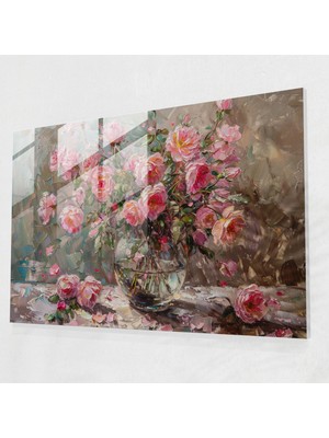 Painted Anarchy Empresyonizm Cam Duvar Sanatı - Pembe Gül Buketi - Empresyonizm, Ev Dekorasyonu, Cam Duvar Sanatı, Çiçek Sanatı, 45X30