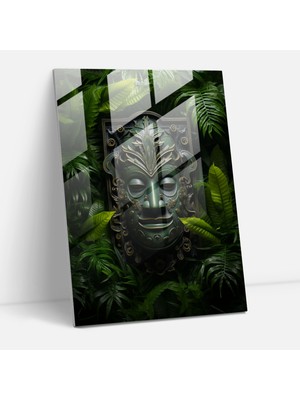 Painted Anarchy Maya Cam Duvar Sanatı: Karmaşık Yeşim Maskesi - Maya, Ev Dekorasyonu, Cam Sanatı, Duvar Dekorasyonu, 30X45