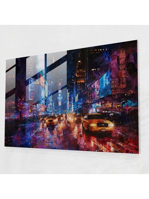 Painted Anarchy Şehir Işıkları Cam Duvar Sanatı - Post-Empresyonizm, Cam Sanatı, Post-Empresyonizm, Cam Duvar Sanatı, 45X30