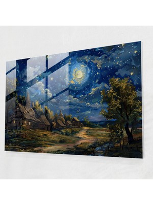 Painted Anarchy Post-Empresyonizm Yıldızlı Gece Cam Duvar Sanatı - Post-Empresyonizm, Cam Sanatı, Modern Sanat, Ev Dekorasyonu, 45X30