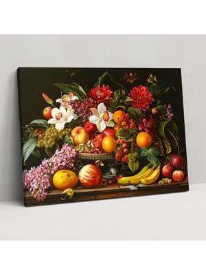Painted Anarchy Realizm Kanvas Tablo Meyve ve Çiçek Aranjmanı Duvar Sanatı - Realizm, Kanvas Tablo, Duvar Dekorasyonu, Kanvas, 50X30