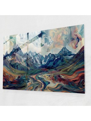 Painted Anarchy Dağ Manzarası Cam Tablo - Post-Empresyonizm, Cam Duvar Sanatı, Ev Dekorasyonu, Cam Baskı, 45X30
