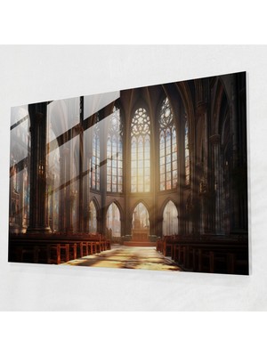Painted Anarchy Ortaçağ Cam Duvar Sanatı: Sakin Katedral - Ortaçağ, Vitray Pencereler, Huzur, Cam Baskı, 45X30