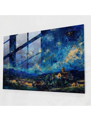 Painted Anarchy Yıldızlı Gece Cam Duvar Sanatı - Post-Empresyonizm, Post-Empresyonizm, Duvar Dekorasyonu, Modern Sanat, 45X30