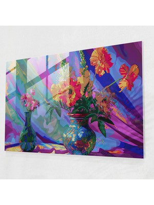 Painted Anarchy Pointillism Cam Baskı - Canlı Çiçekler Natürmort - Pointilizm, Cam Duvar Sanatı, Canlı Renkler, Modern Sanat, 45X30