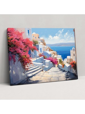 Painted Anarchy Santorini Duvar Sanatı - Empresyonist Begonvil Ağaçları Kanvas Tablo - Santorini, Büyüleyici, Begonvil Ağaçları, Kanvas Tablo, 50X30