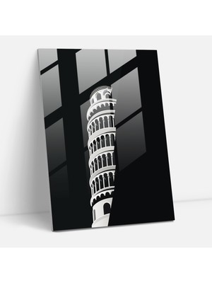 Painted Anarchy Pisa Kulesi Minimalist Cam Sanatı - Pisa Kulesi, Minimalist Cam Sanatı, Cam Duvar Sanatı, Monokromatik Renk Paleti, 30X45