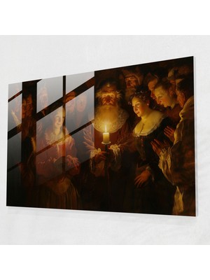 Painted Anarchy Rembrandt Cam Duvar Sanatı - Mumlu Gece Manzarası - Rembrandt, Ev Dekorasyonu, Gece Sahnesi, Duvar Dekorasyonu, 45X30