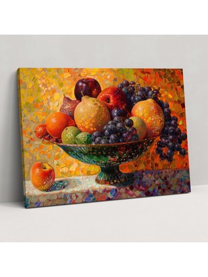 Painted Anarchy Meyve Kasesi Natürmort Pointilizm Kanvas Tablo - Pointilizm, Duvar Dekorasyonu, Duvar Sanatı, Ev Dekorasyonu, 50X30