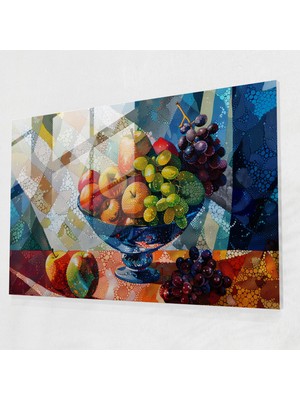 Painted Anarchy Pointilizm Cam Baskı - Meyveli Natürmort - Pointilizm, Meyveler, Ev Dekorasyonu, Modern Sanat, 45X30