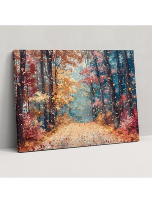 Painted Anarchy Sonbahar Ormanı Pointilizm Duvar Sanatı - Pointilizm, Duvar Dekorasyonu, Kanvas Tablo, Ev Dekorasyonu, 50X30