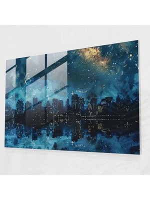 Painted Anarchy Vincent Van Gogh Cam Baskı: Yıldızlı Gece Şehir Manzarası Cam Duvar Sanatı - Vincent Van Gogh, Cam Sanatı, Cam Duvar Sanatı, Vincent Van Gogh, 45X30