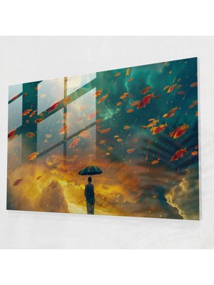 Painted Anarchy Sürrealizm Ev Dekorasyonu: Fishy Rain - Sürrealizm Sanatı, Cam Sanatı, Ev Dekorasyonu, Sürrealizm Sanatı, 45X30